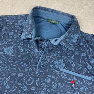 EXTRACURRICULAR Polo Shirt Mens XL Blue Floral Knit Pocket Logo Short Sleeve